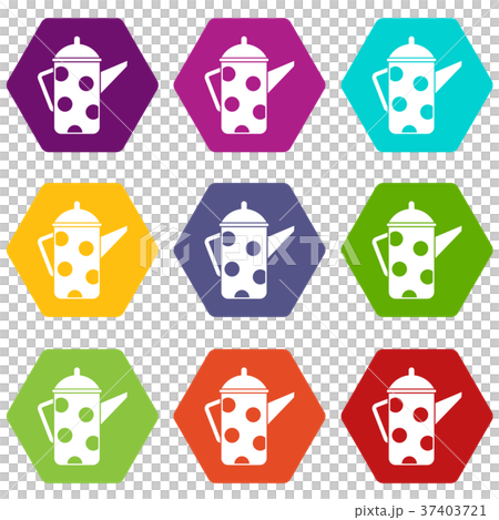 Retro coffee kettle icon set color hexahedron Retro coffee kettle icon set color hexahedron 37403721