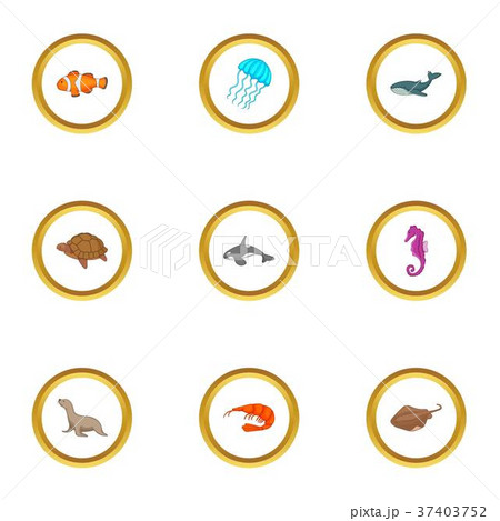 Marine fauna icons set, cartoon style Marine fauna icons set, cartoon style 37403752