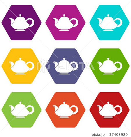 Teapot icon set color hexahedron Teapot icon set color hexahedron 37403920