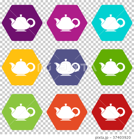 Teapot icon set color hexahedron Teapot icon set color hexahedron 37403920