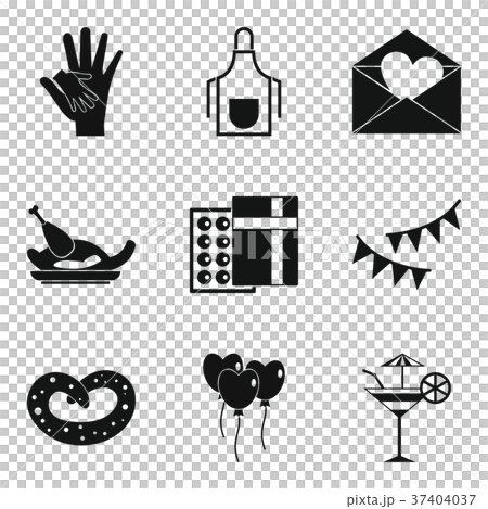 Pleasant evening icons set, simple style Pleasant evening icons set, simple style 37404037