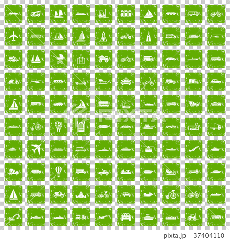 100 transportation icons set grunge green 37404110