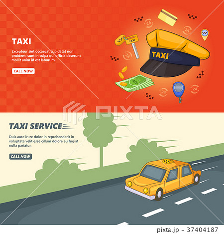Taxi service banner set template, cartoon style 37404187