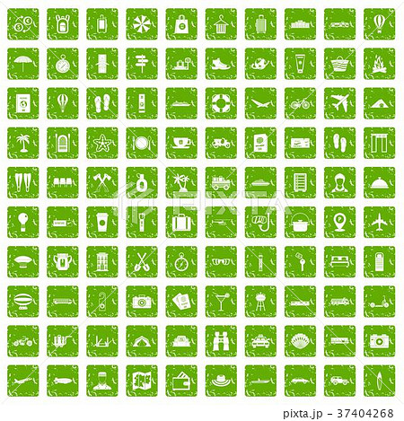 100 travel time icons set grunge green 37404268