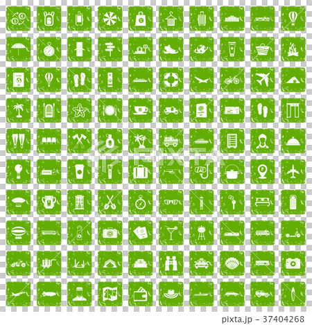 100 travel time icons set grunge green 37404268
