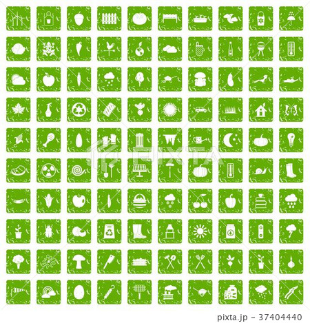 100 vegetables icons set grunge green 37404440