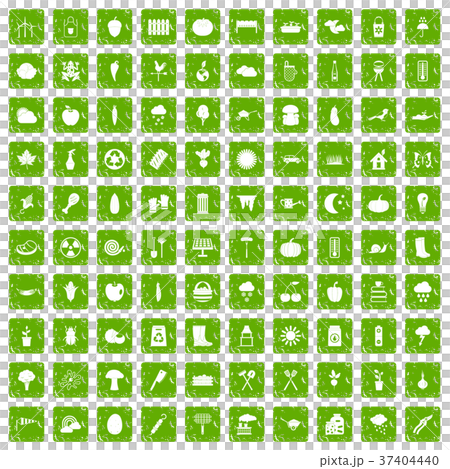 100 vegetables icons set grunge green 37404440