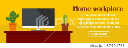 Home workplace with cactus banner horizontal concept 37404763