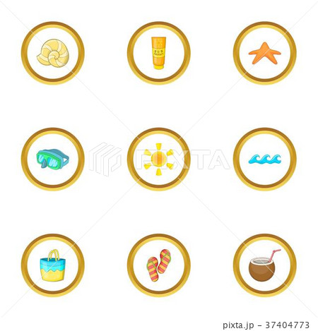Island party icons set, cartoon style Island party icons set, cartoon style 37404773