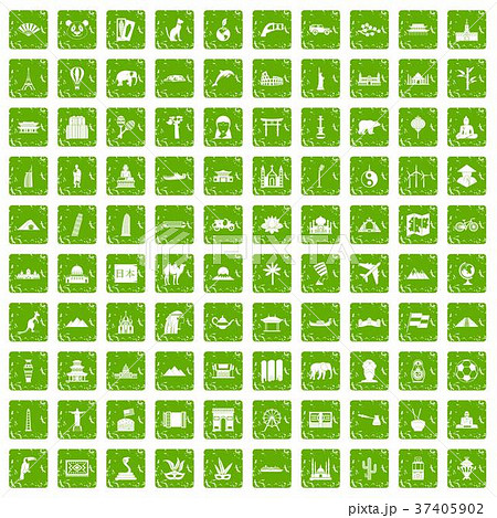 100 world tour icons set grunge green 37405902
