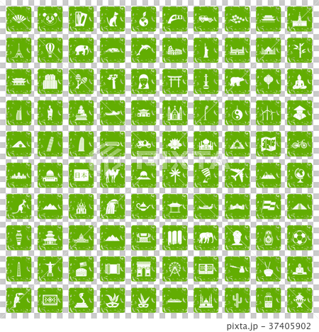 100 world tour icons set grunge green 37405902