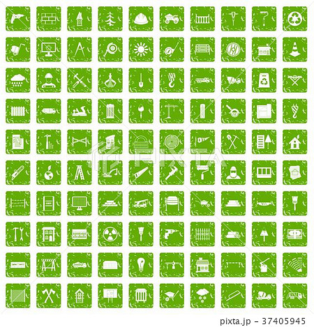 100 building materials icons set grunge green 37405945