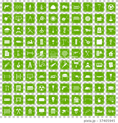 100 building materials icons set grunge green 37405945
