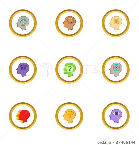 Head with gear icons set, cartoon style 37406144