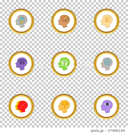 Head with gear icons set, cartoon style 37406144