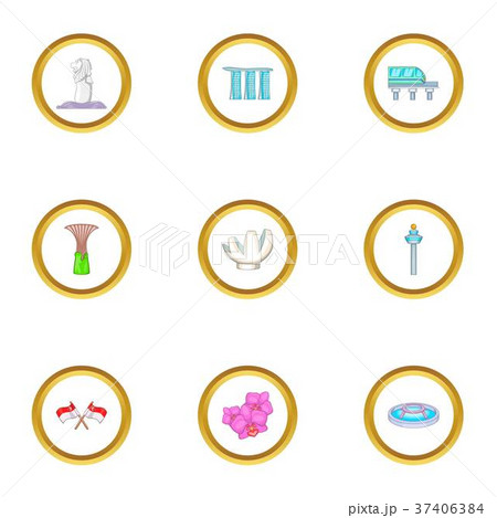 Attractions of Singapore icons set, cartoon style 37406384