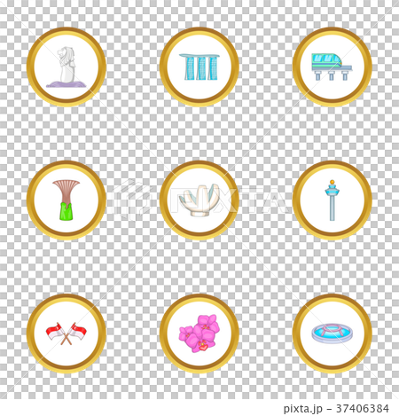 Attractions of Singapore icons set, cartoon style 37406384