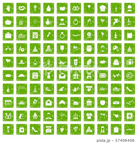 100 cake icons set grunge green 37406406