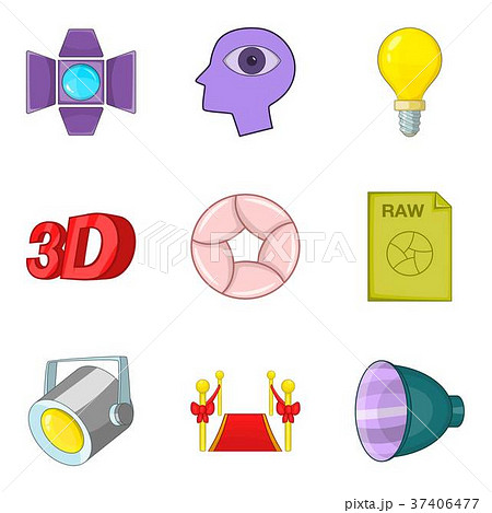 Shooting a movie icons set, cartoon style Shooting a movie icons set, cartoon style 37406477