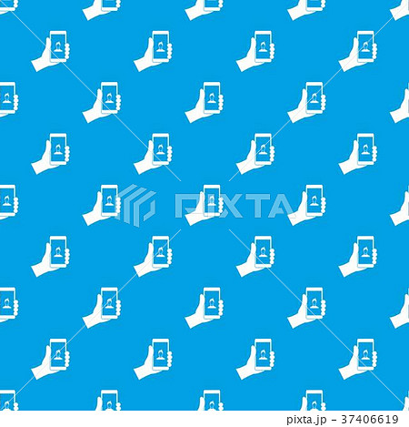 Hand holding smartphone with photo pattern seamless blue 37406619