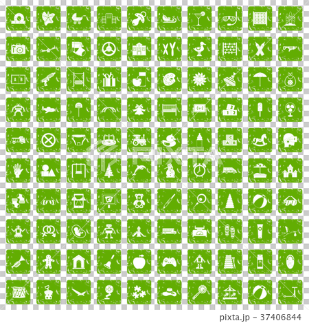 100 childhood icons set grunge green-插圖素材 [37406844] - PIXTA圖庫