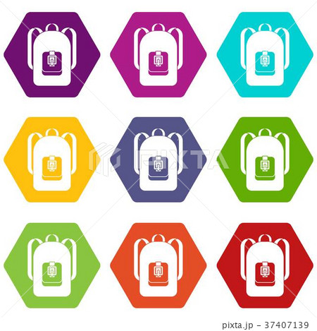 Backpack icon set color hexahedronのイラスト素材 [37407139] - PIXTA