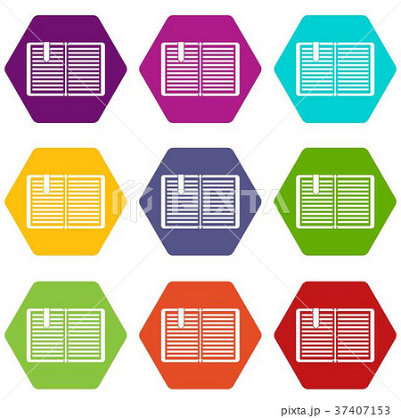 Open book with a bookmark icon set color hexahedron 37407153