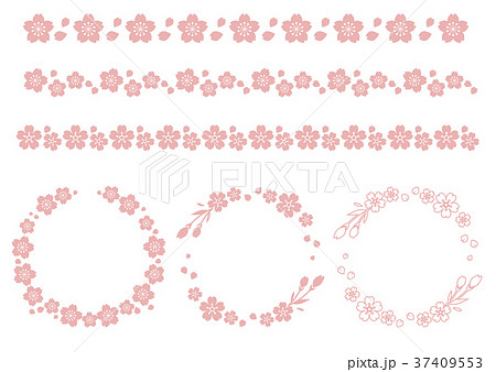 桜ライン フレーム 単色ピンクのイラスト素材