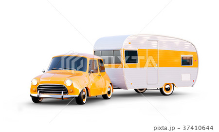 Retro car with white trailer. Retro car with white trailer. 37410644