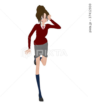 ポーズする女子学生　prtmong 2DCG　イラスト素材 37412930