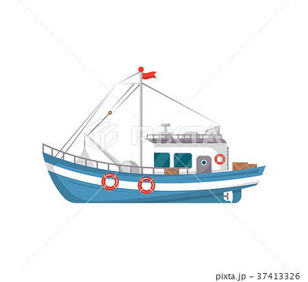 Commercial Fishing Boat Side View Iconのイラスト素材