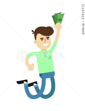 Happy jumping man with money icon 37414712
