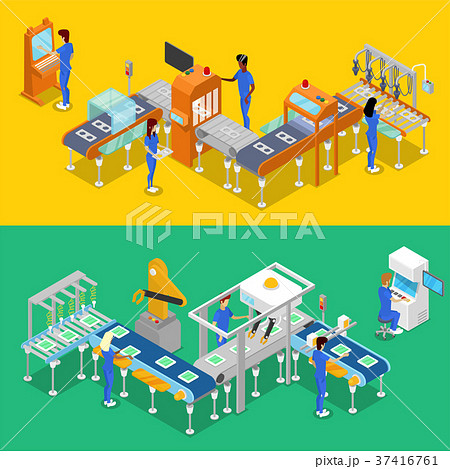 Isometric 3d Production Line Concept Setのイラスト素材