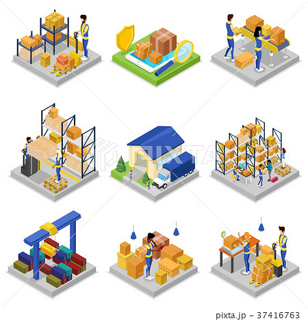 Warehouse management isometric 3D set 37416763
