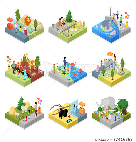 Public zoo landscapes isometric 3D set 37416868