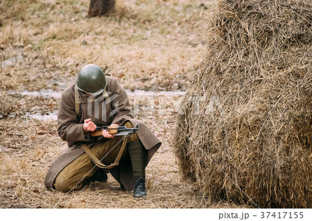 Re-enactor Dressed As Russian Soviet Infantry 37417155