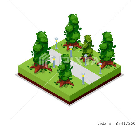 Park road and trees isometric 3D icon 37417550
