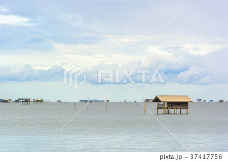 Landscape fishing cottage in sea . Landscape fishing cottage in sea . 37417756