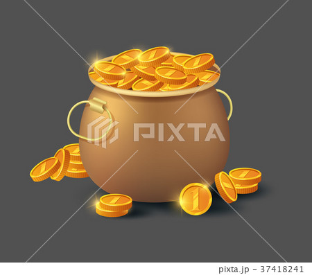 Golden coins in old bronze pot icon Golden coins in old bronze pot icon 37418241