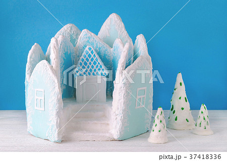 handmade gingerbread like ice palace and fir trees handmade gingerbread like ice palace and fir trees 37418336