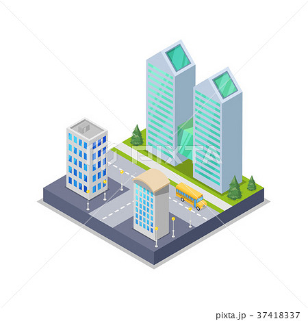 Modern town district isometric 3D icon 37418337