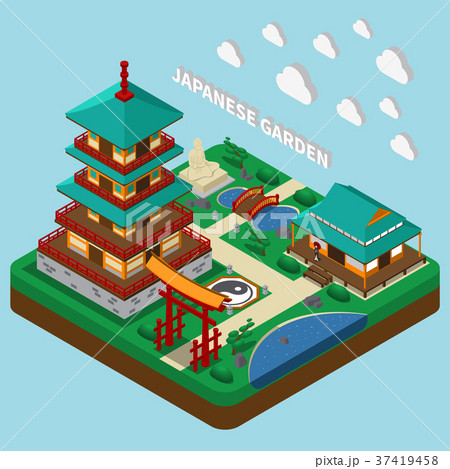 Japanese Tower Isometric Composition 37419458