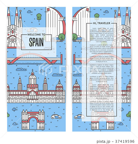 Spain traveling flyers set in linear style 37419596