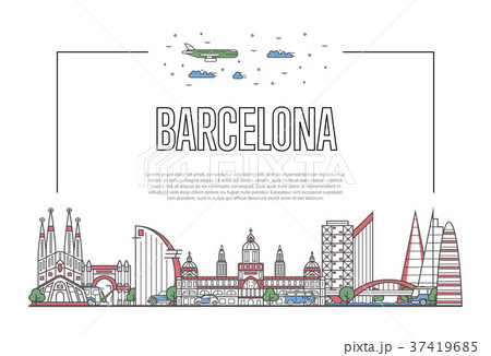 Travel Barcelona poster in linear style 37419685