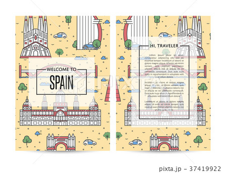 Spain traveling banners set in linear style 37419922