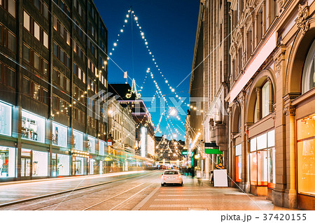 Helsinki, Finland. Night View Of Aleksanterinkatu Helsinki, Finland. Night View Of Aleksanterinkatu 37420155