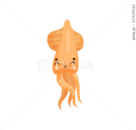 Cute orange octopus cartoon character, funny 37420432