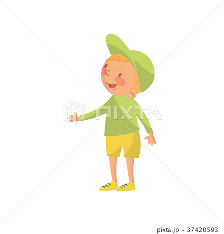 Cute little boy in a green cap and shirt cartoon Cute little boy in a green cap and shirt cartoon 37420593