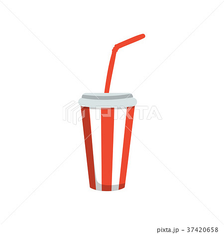 Soft drink in a red paper cup with lid and straw 37420658