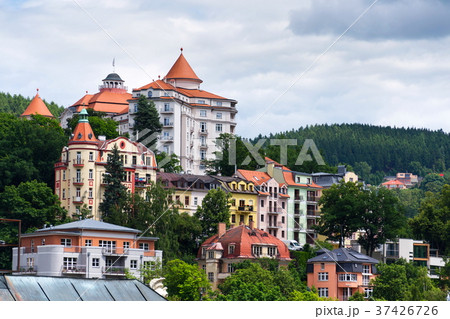 Beautiful panoramic view of spa town Karlovy Vary 37426726